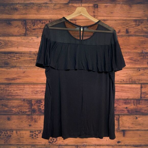 Lane Bryant Sheer Shoulder Black Shirt 18/20 - Picture 2 of 5